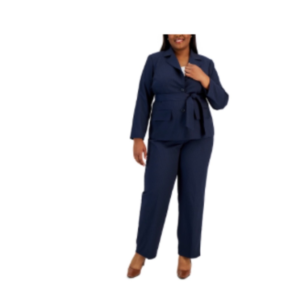 Size 22W Navy Belted Pinstriped Suit